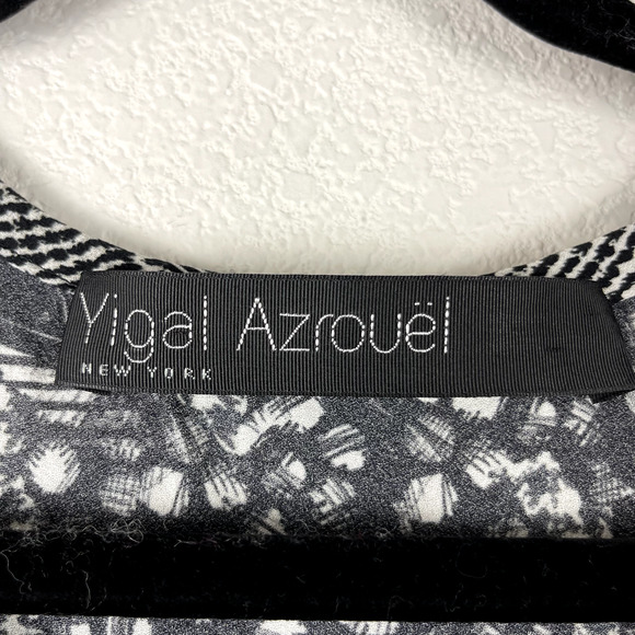 Yigal Azrouel Cold Shoulder Silk Top Womens 6 Black Blouse Printed Long Sleeve - Picture 6 of 13